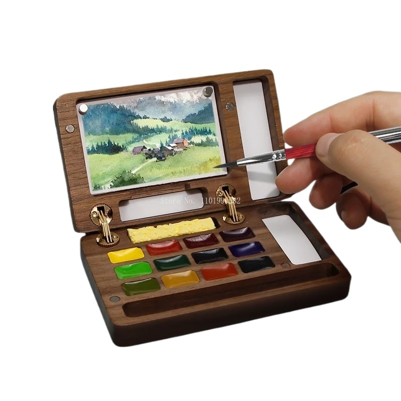 Travel Painting Box Solid Wood - Gouache Paint Set recension och pris